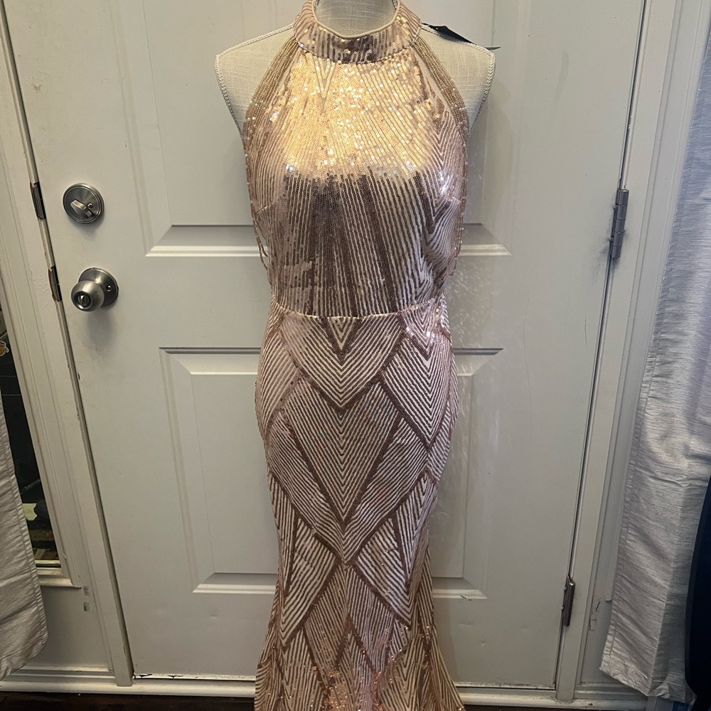 Gold Sequin halter dress